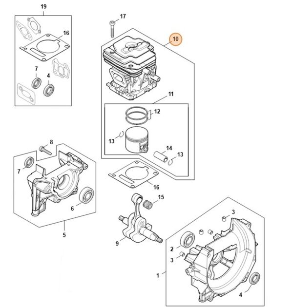 Циліндр з поршнем діаметром 44 мм STIHL 41470201208 Циліндр з поршнем діаметром 44 мм STIHL 41470201208